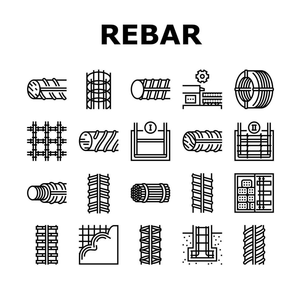 conjunto de iconos de colección de construcción de barras de refuerzo vector