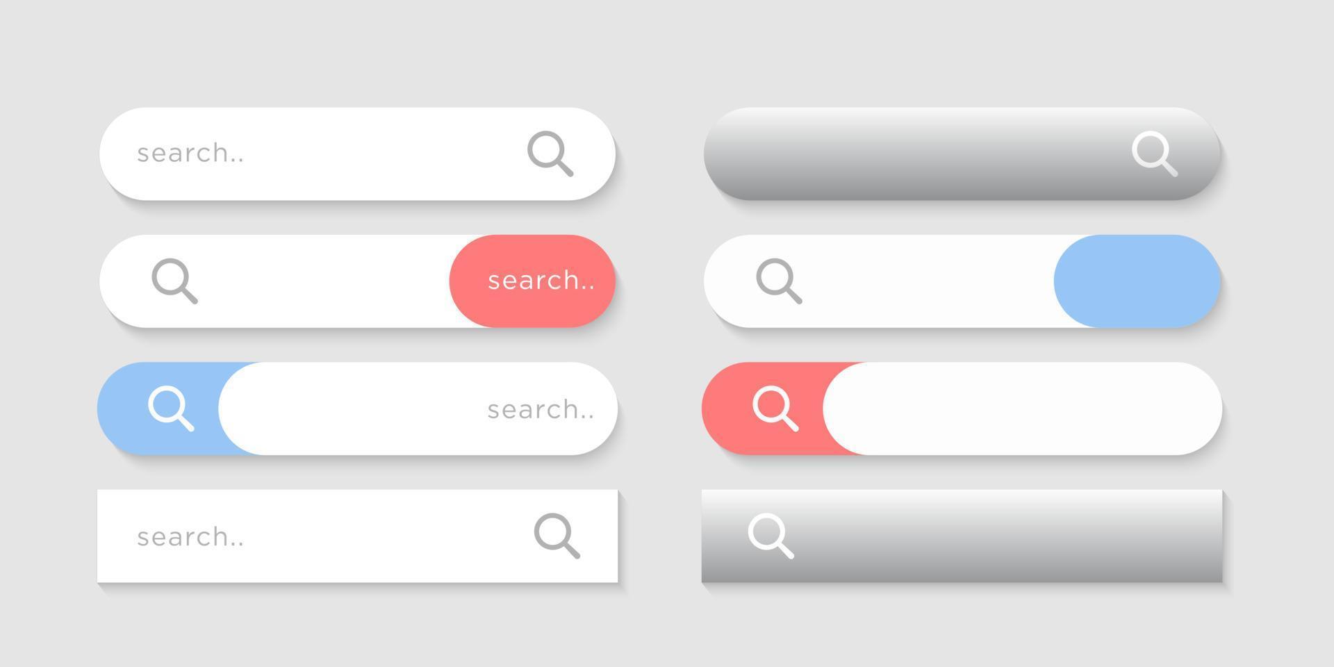 botones de la barra de búsqueda y diseño de iconos de lupa. vector
