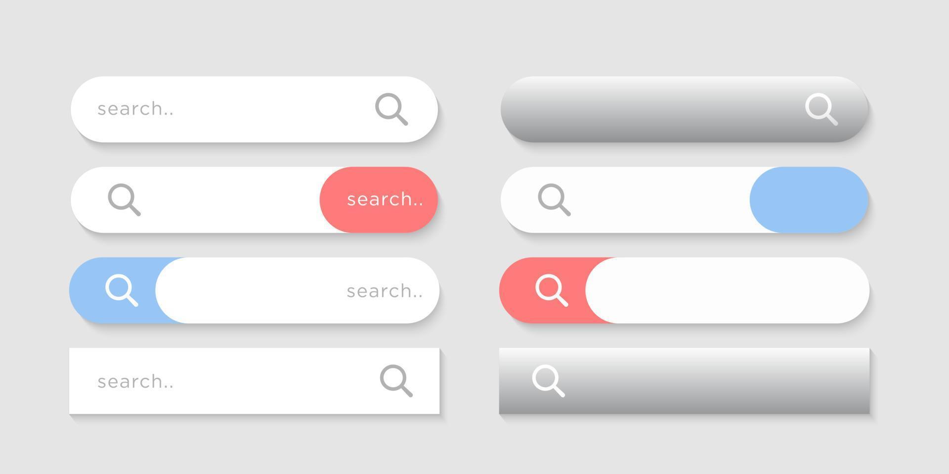 Search Bar buttons and Magnifying Glass Icon Design. vector