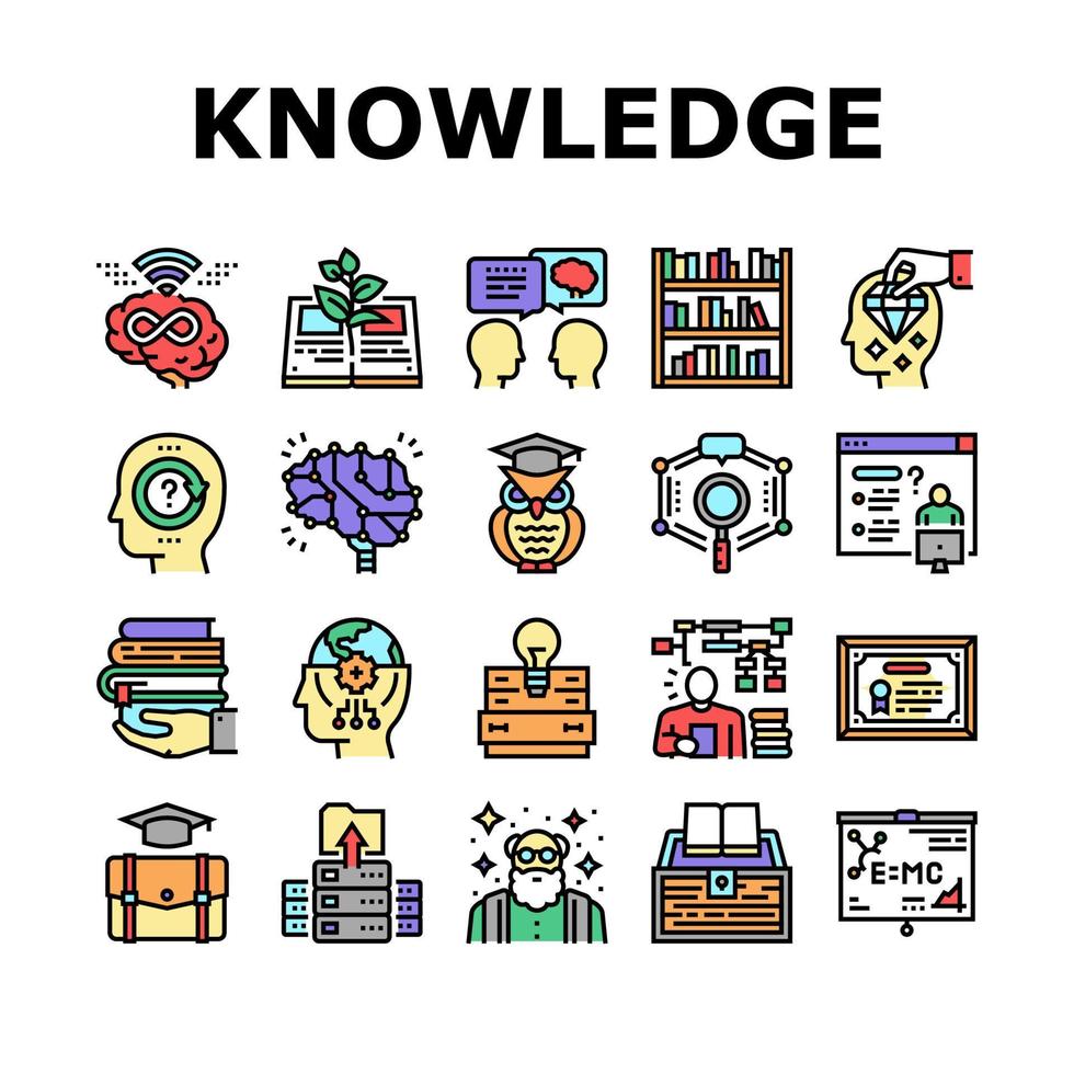 Knowledge And Mind Intelligence Icons Set Vector