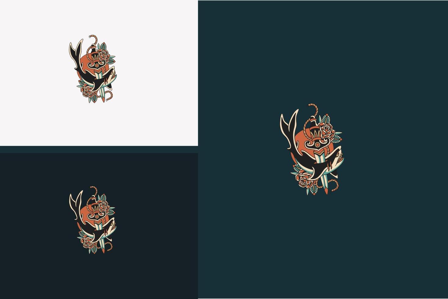 shark and red flower vector illustration design