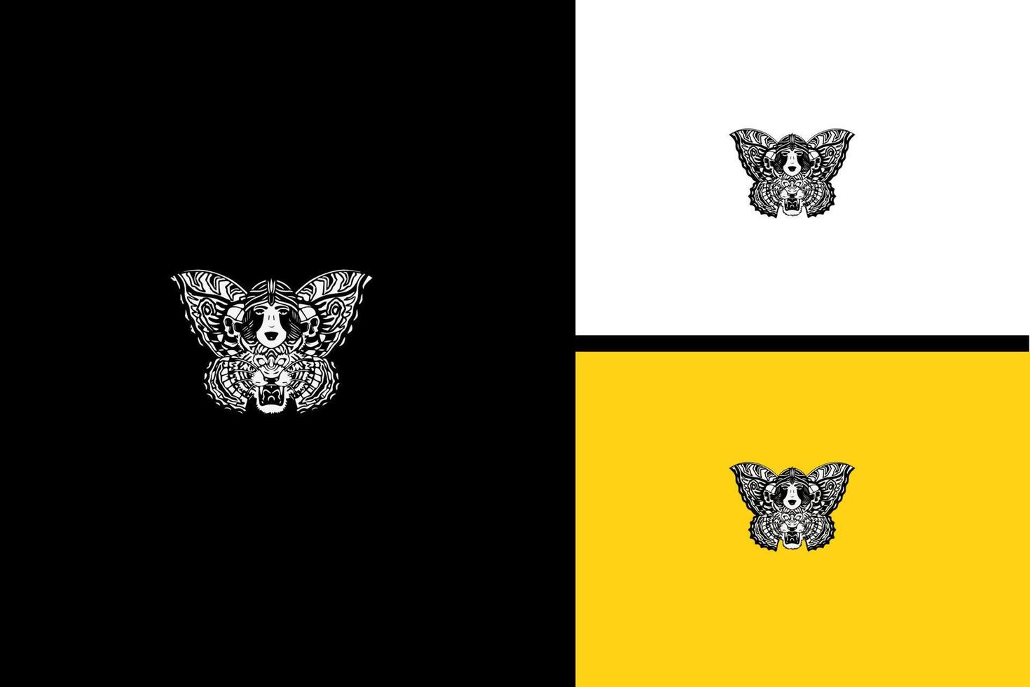 mariposa y cabeza tigre vector blanco y negro
