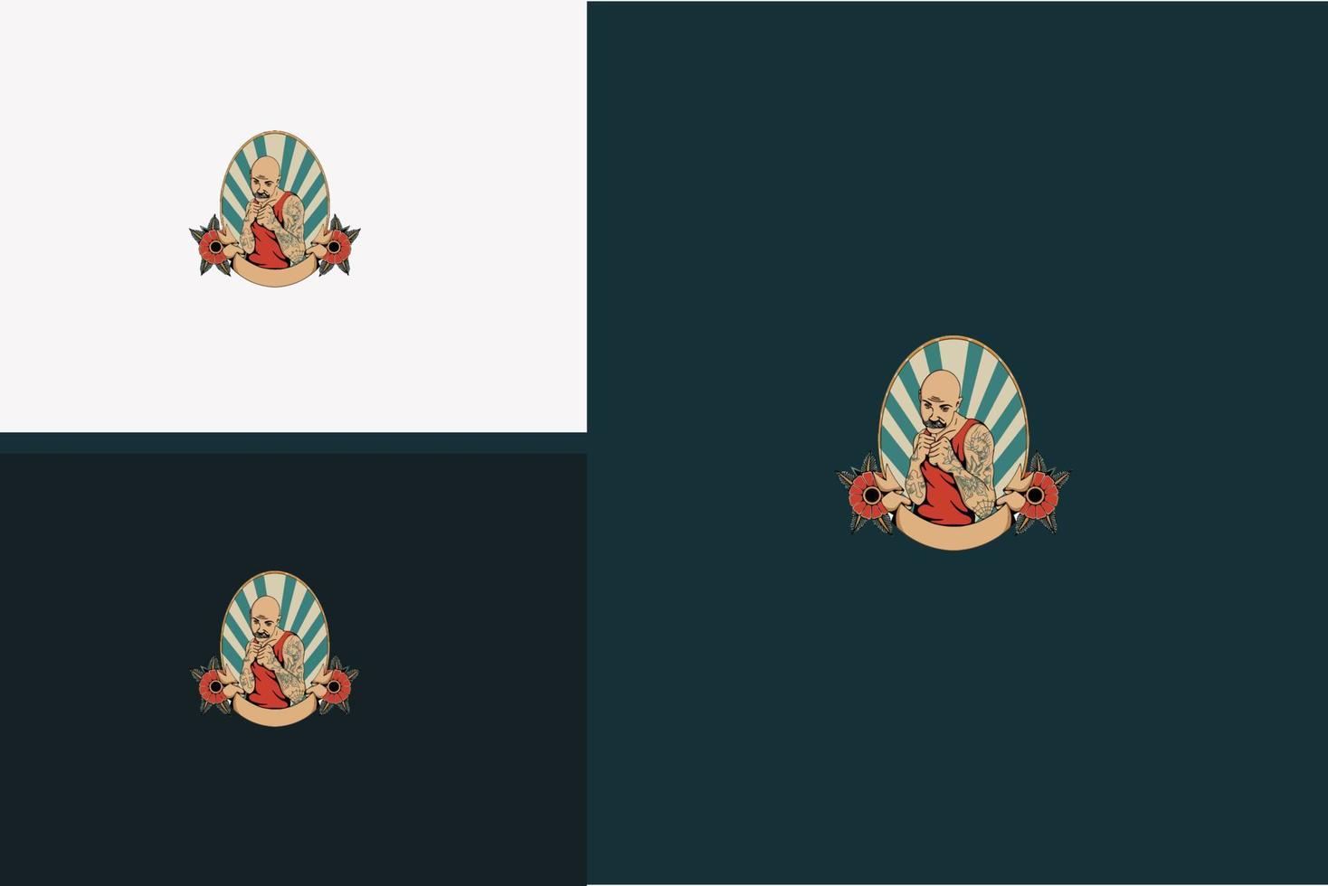 man boxing logo and red flowers vector illustration design