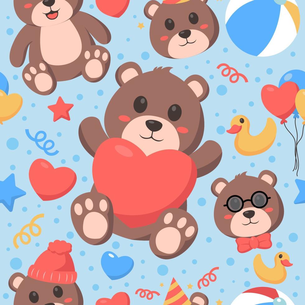 Cute Teddy Bear Seamless Pattern vector