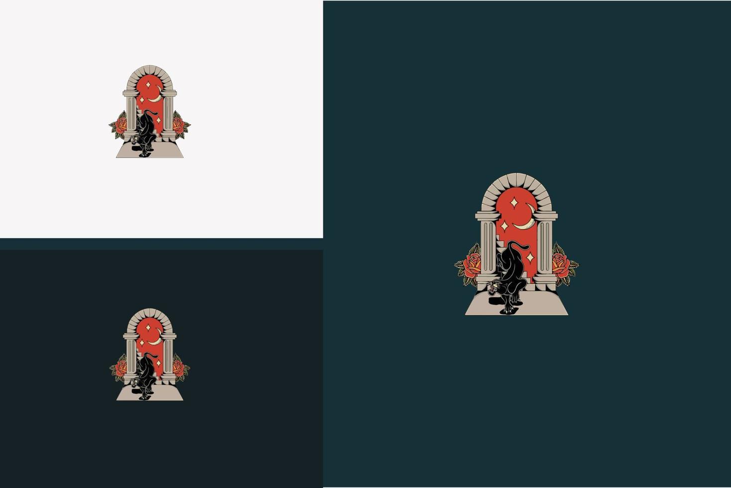 Pantera negra y flores rojas, diseño de ilustraciones vectoriales vector