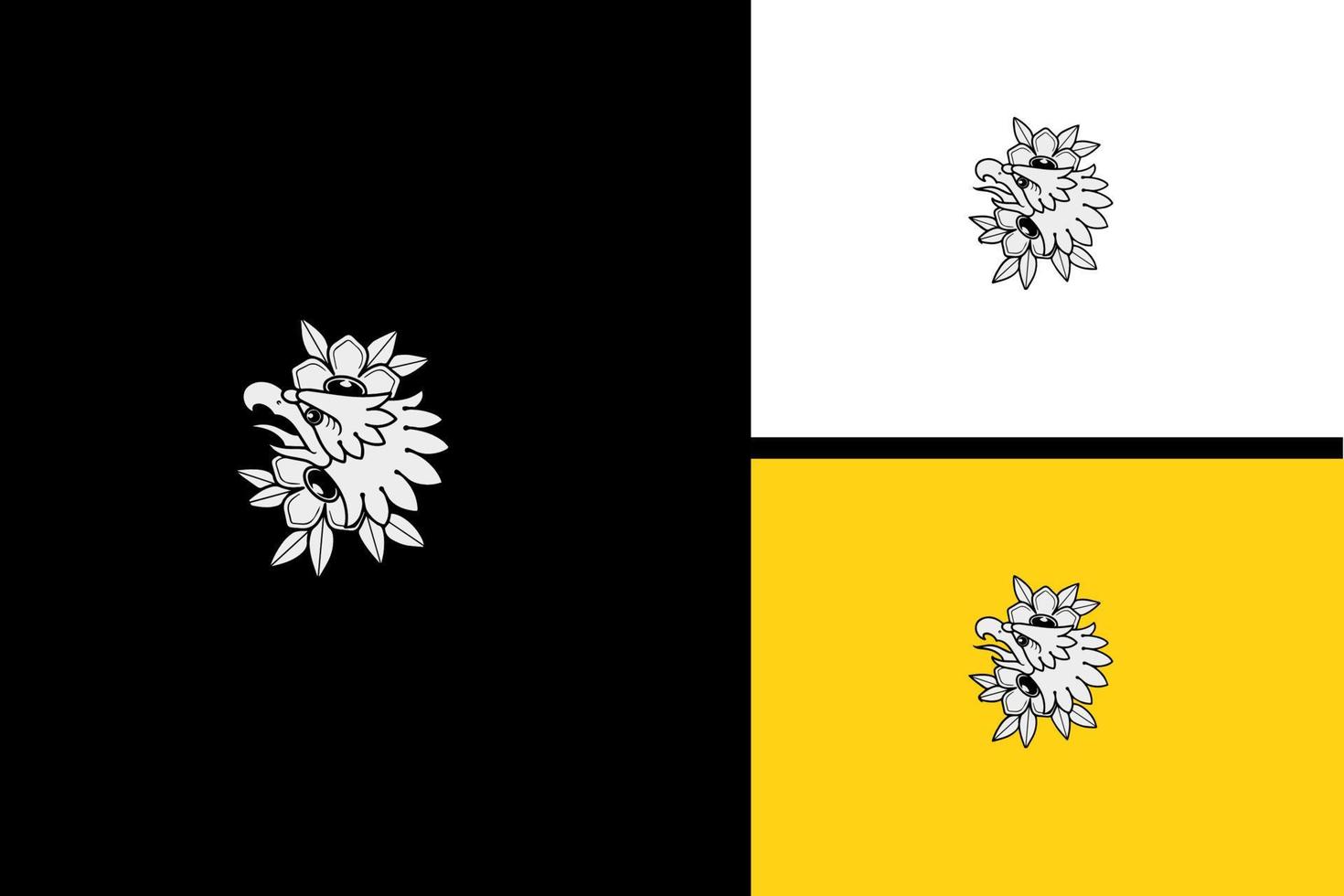 águila y flores vector blanco y negro