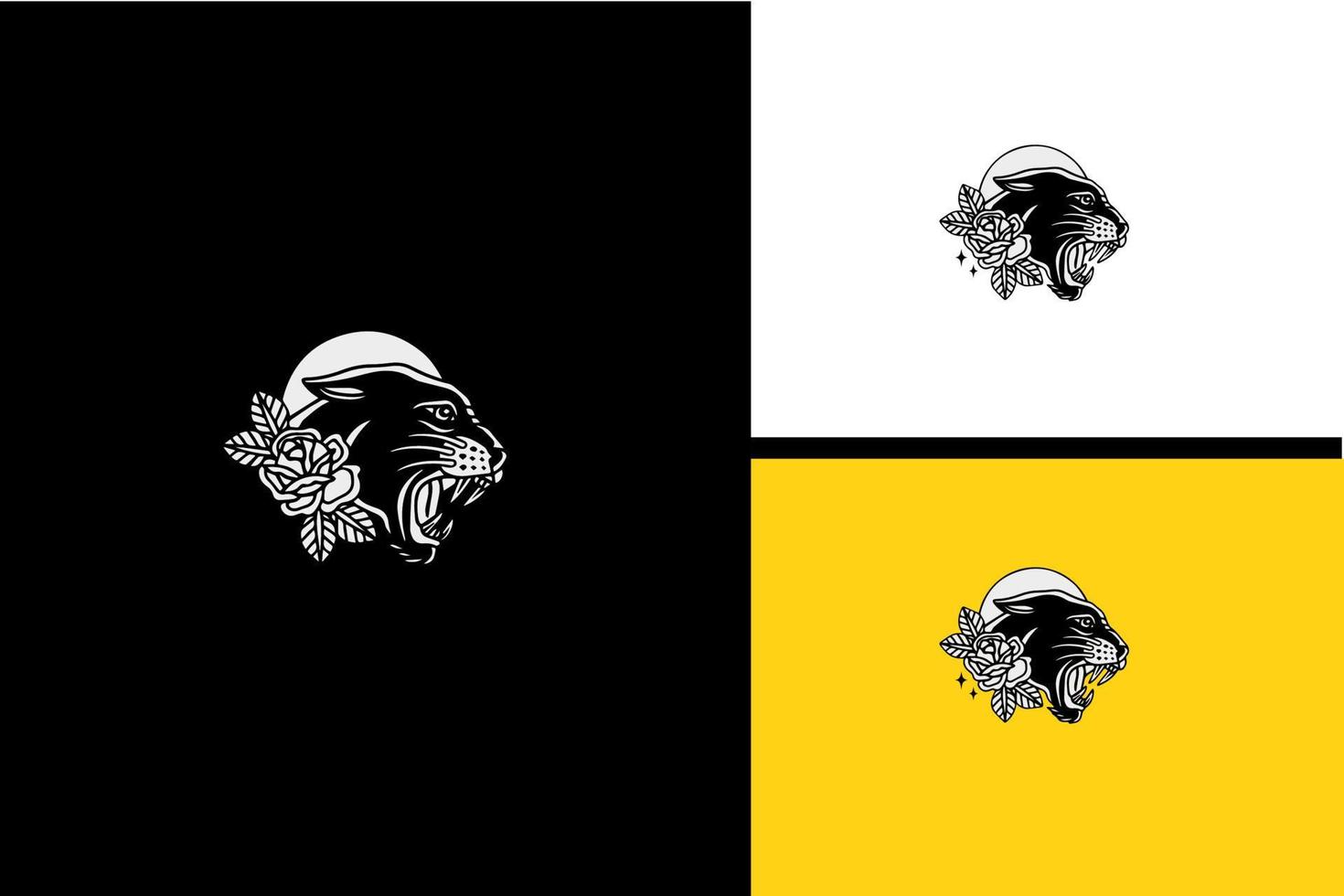 head panther angry and flowers vector black and white