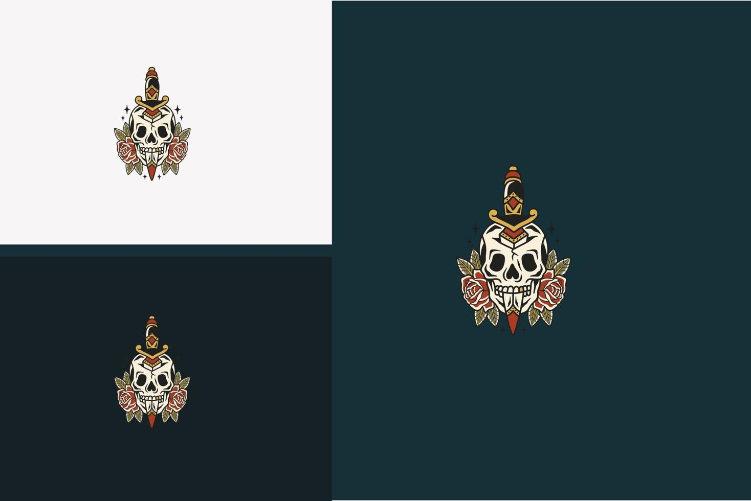 head skull and sword with red rose vector illustration design
