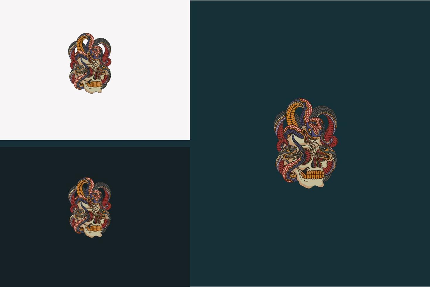 head skull and snake vector illustration design