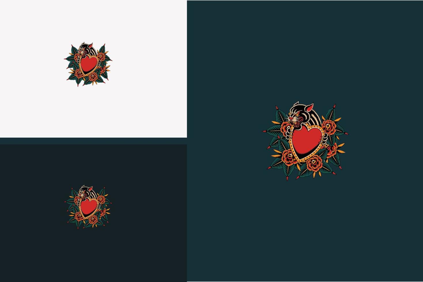 Cabeza de tigre negro y flores rojas, diseño de ilustraciones vectoriales vector
