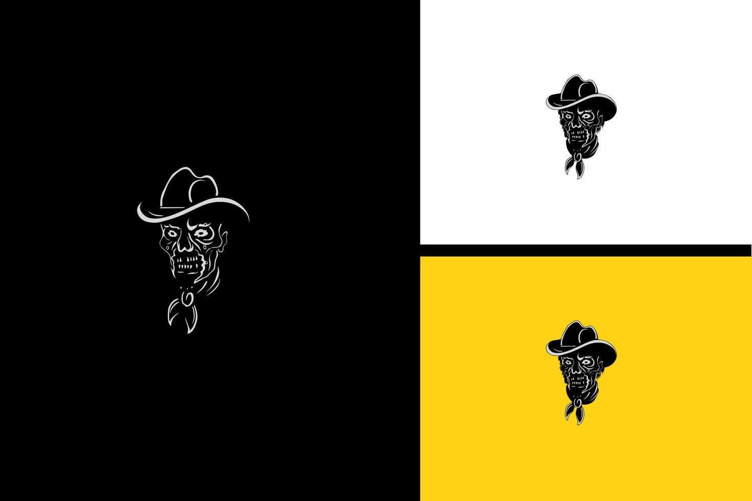 cabeza vaquero zombie vector blanco y negro