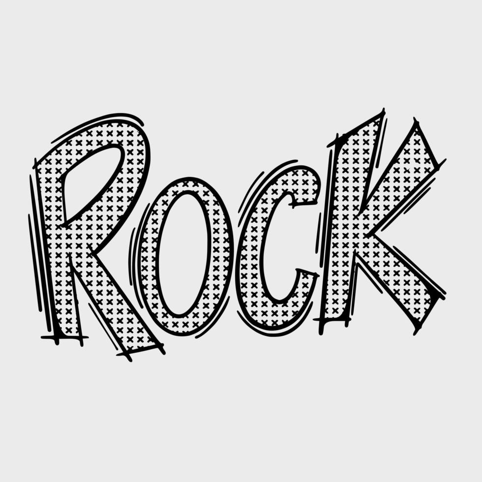 Rock typography doodle black and white illustration hand drawn vector
