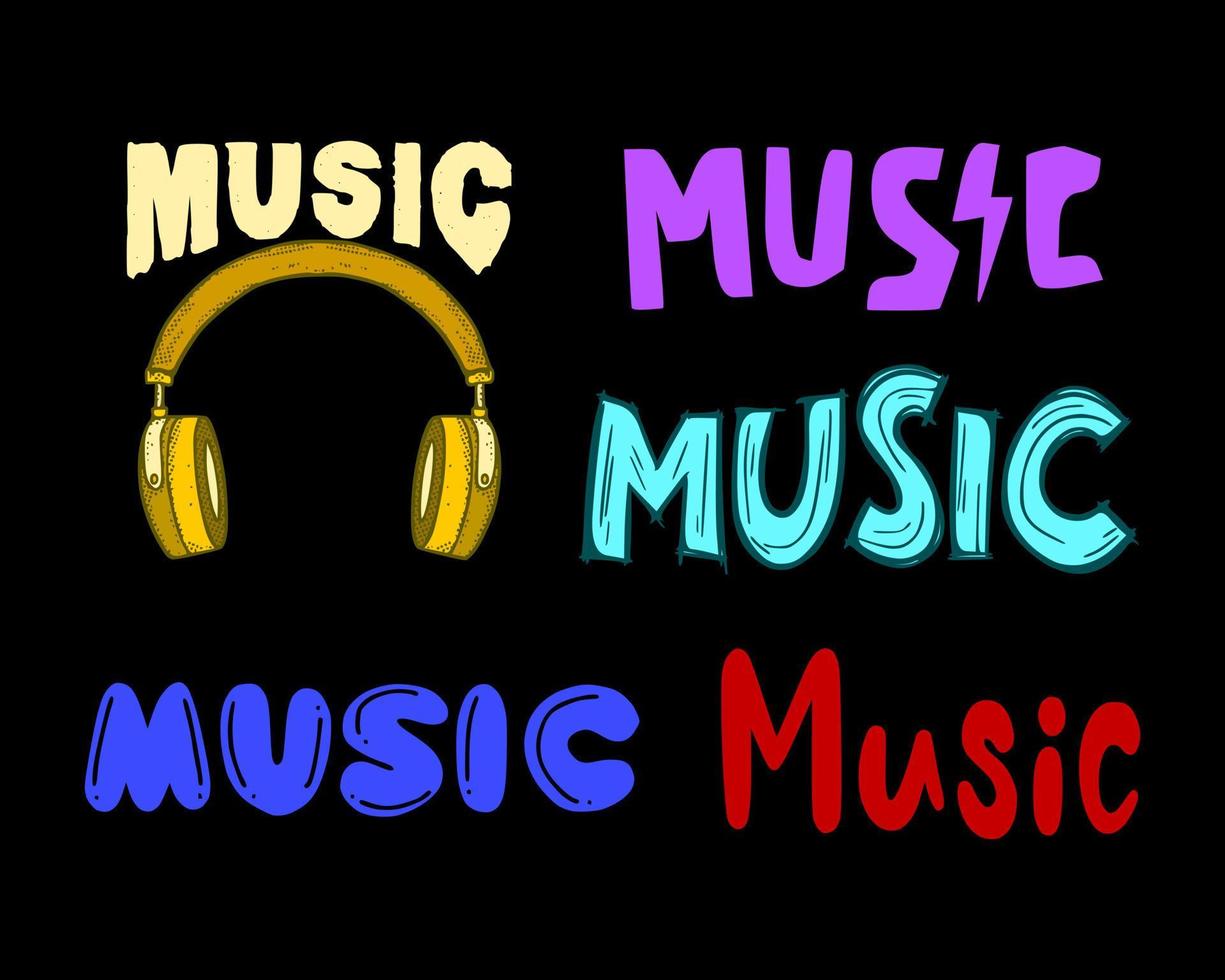 Music typography illustration colorful set free vector
