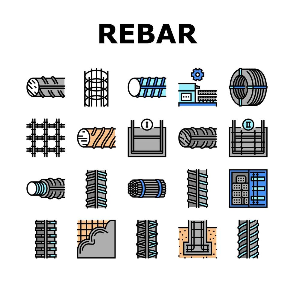 conjunto de iconos de colección de construcción de barras de refuerzo vector