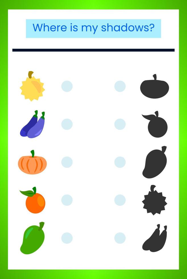 Children's activity sheet draws a line, matching the fruit and its shadow. suitable for children's activity books aged 3 years and over. vector