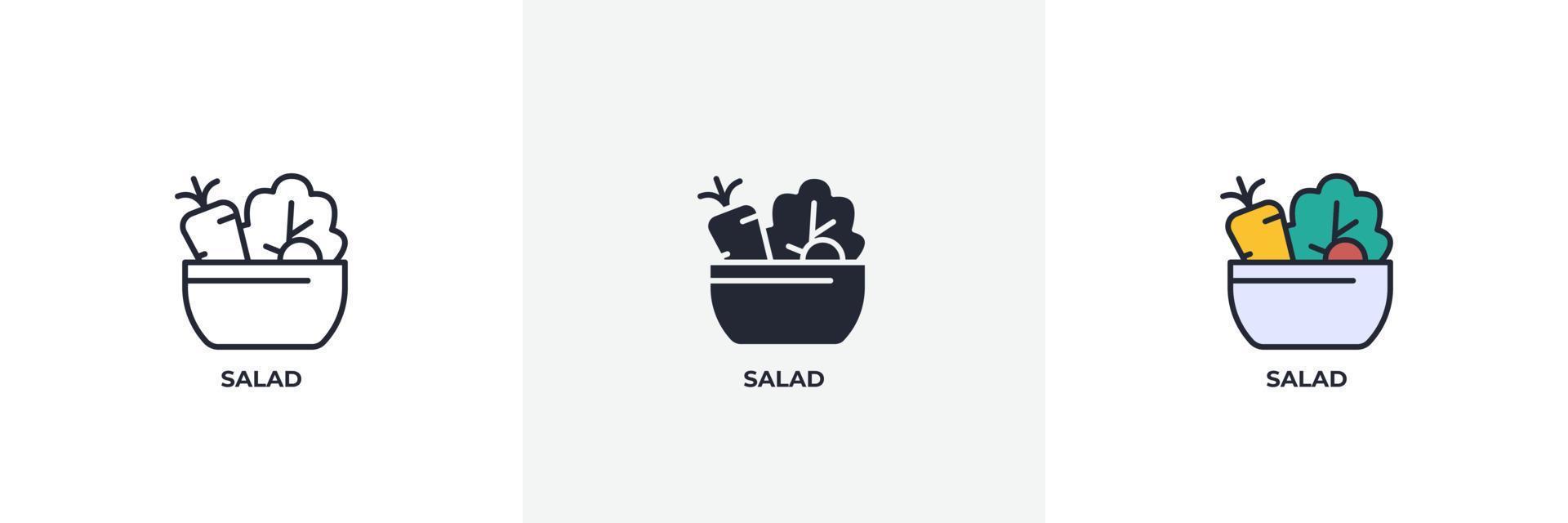 icono de ensalada. línea, contorno sólido y relleno versión en color, contorno y signo de vector relleno. símbolo de idea, ilustración de logotipo. gráficos vectoriales