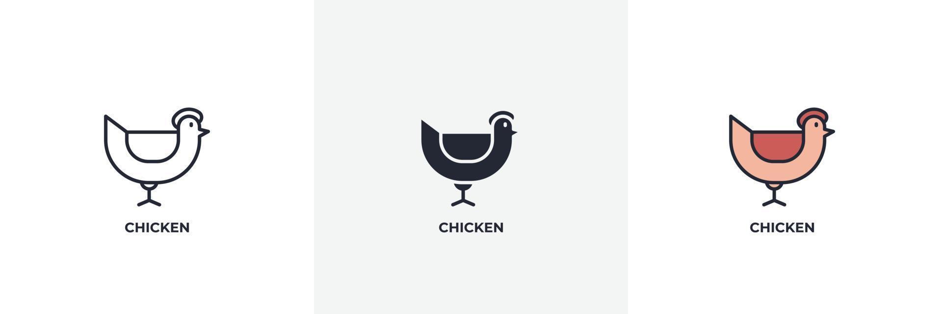 icono de pollo. línea, contorno sólido y relleno versión en color, contorno y signo de vector relleno. símbolo de idea, ilustración de logotipo. gráficos vectoriales