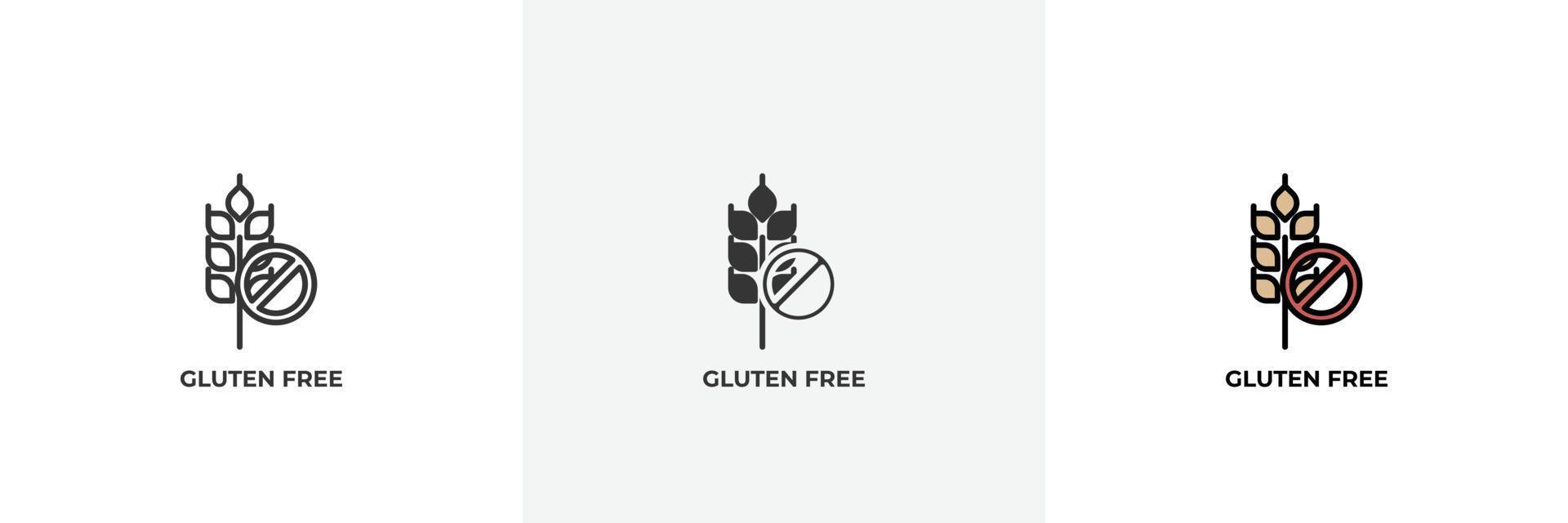 icono sin gluten. línea, versión en color de contorno sólido y relleno, contorno y signo de vector relleno. símbolo de idea, ilustración de logotipo. gráficos vectoriales