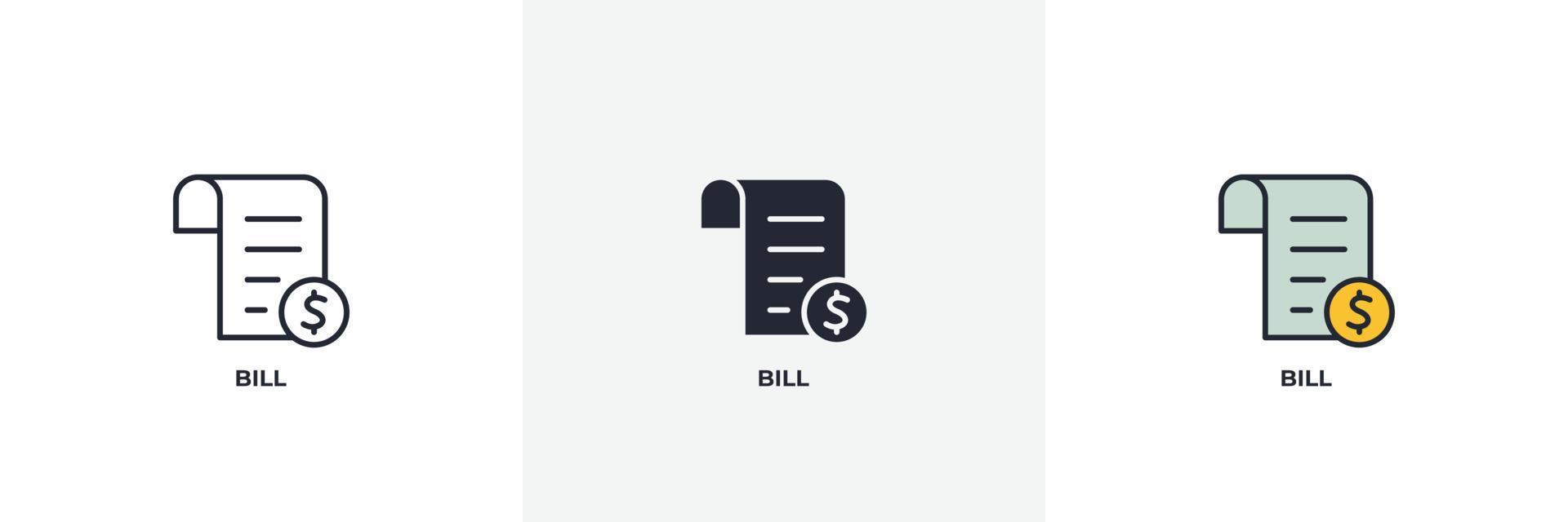 bill icon. Line, solid and filled outline colorful version, outline and filled vector sign. Idea Symbol, logo illustration. Vector graphics
