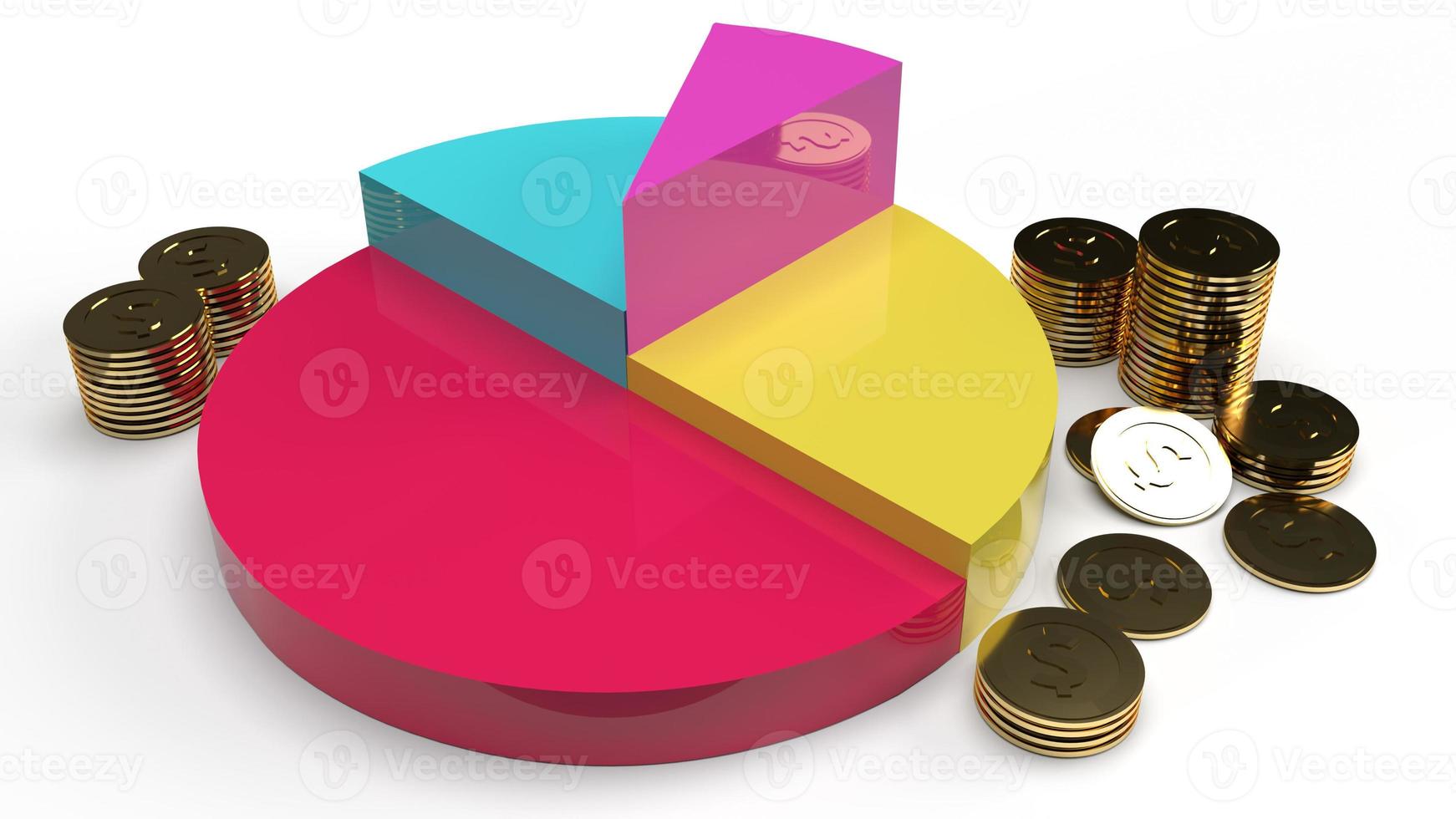 multicoloured pie chart 3d rendering on white background for business content. photo