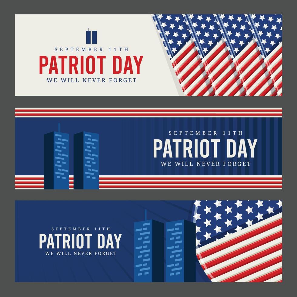 Set of 9 11 Patriot Day Banner vector