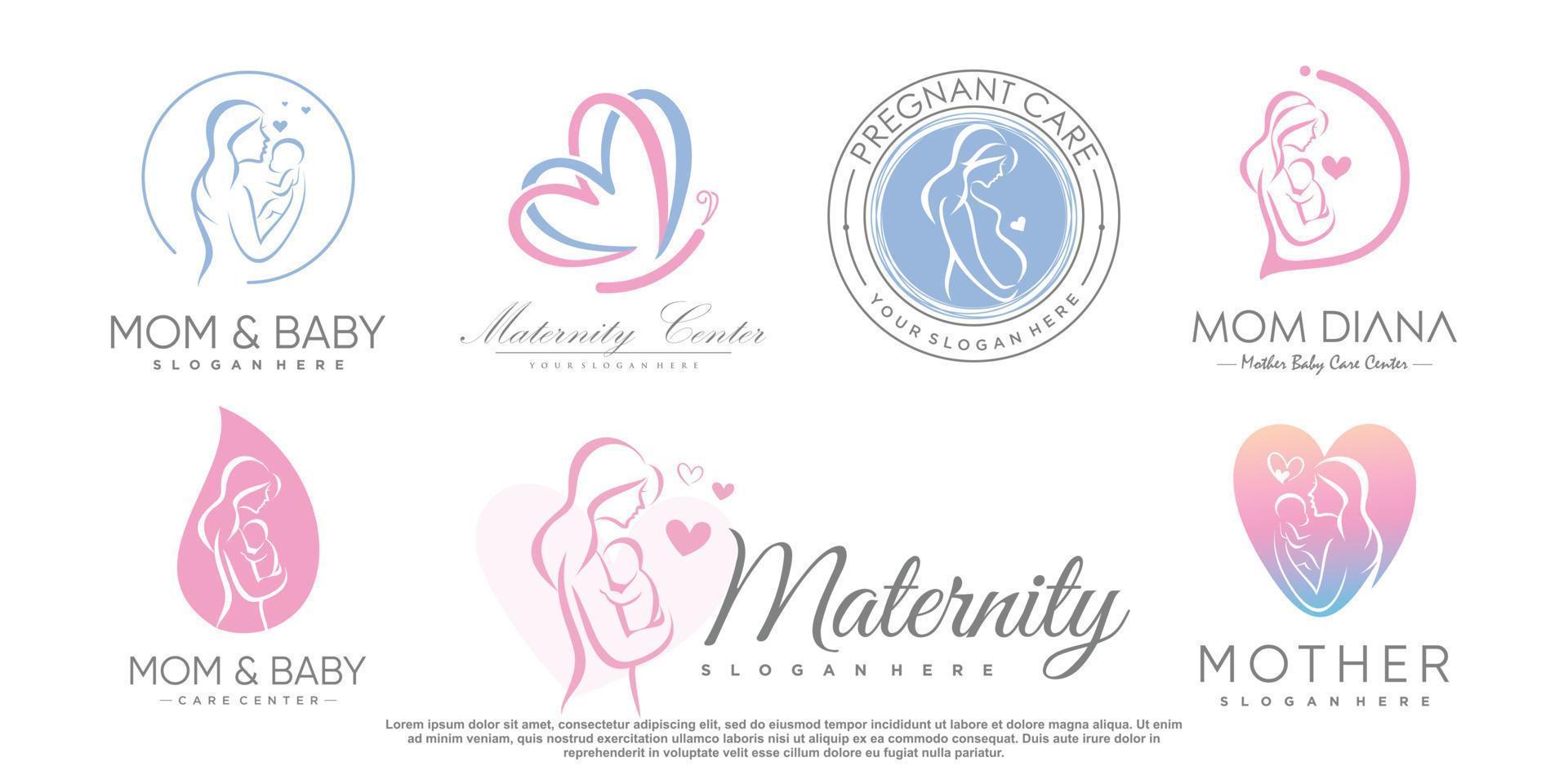 vector de icono de diseño de logotipo de mamá y bebé con concepto de elemento único vector premium