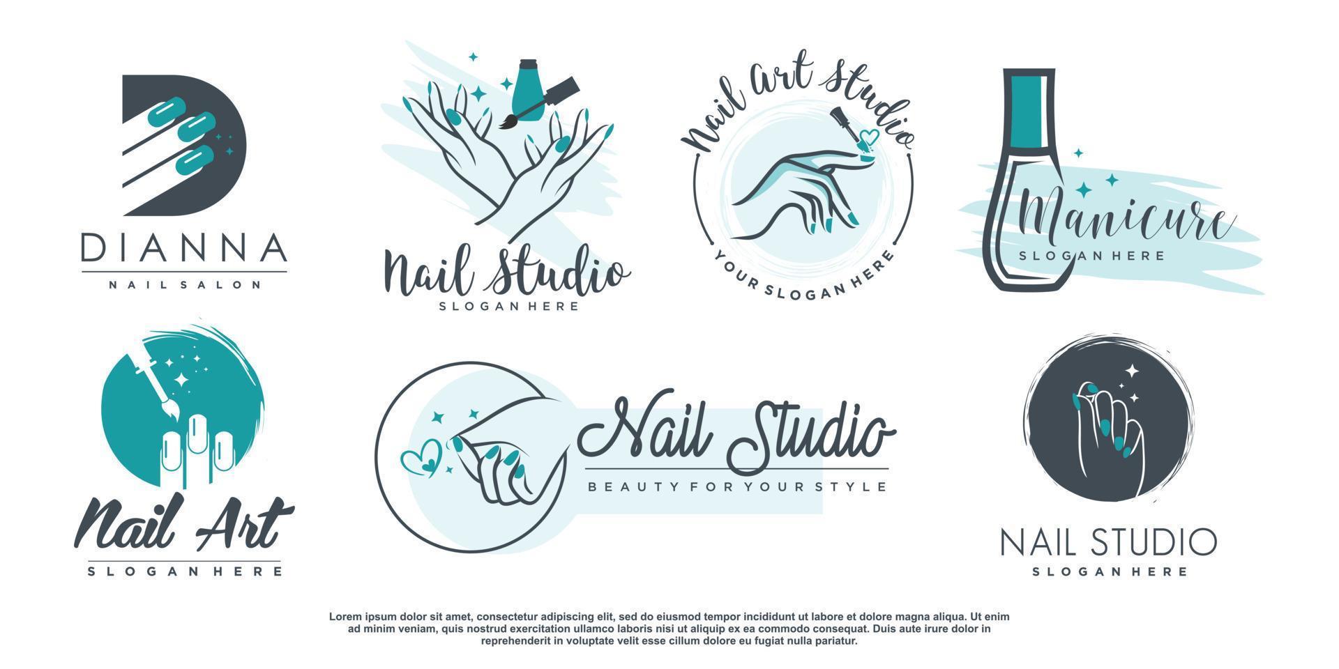 Beauty nail logo design vector with creative element concept Premium Vector