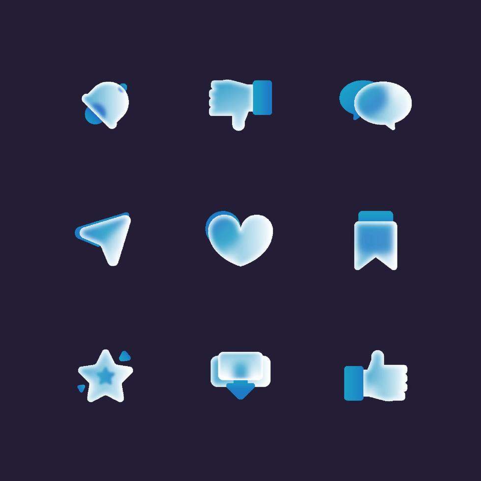 iconos de redes sociales de morfismo de vidrio vector