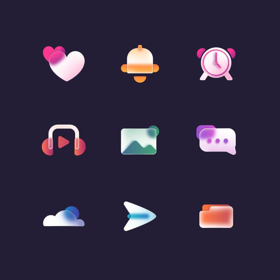 Glassmorphism UI Icons vector