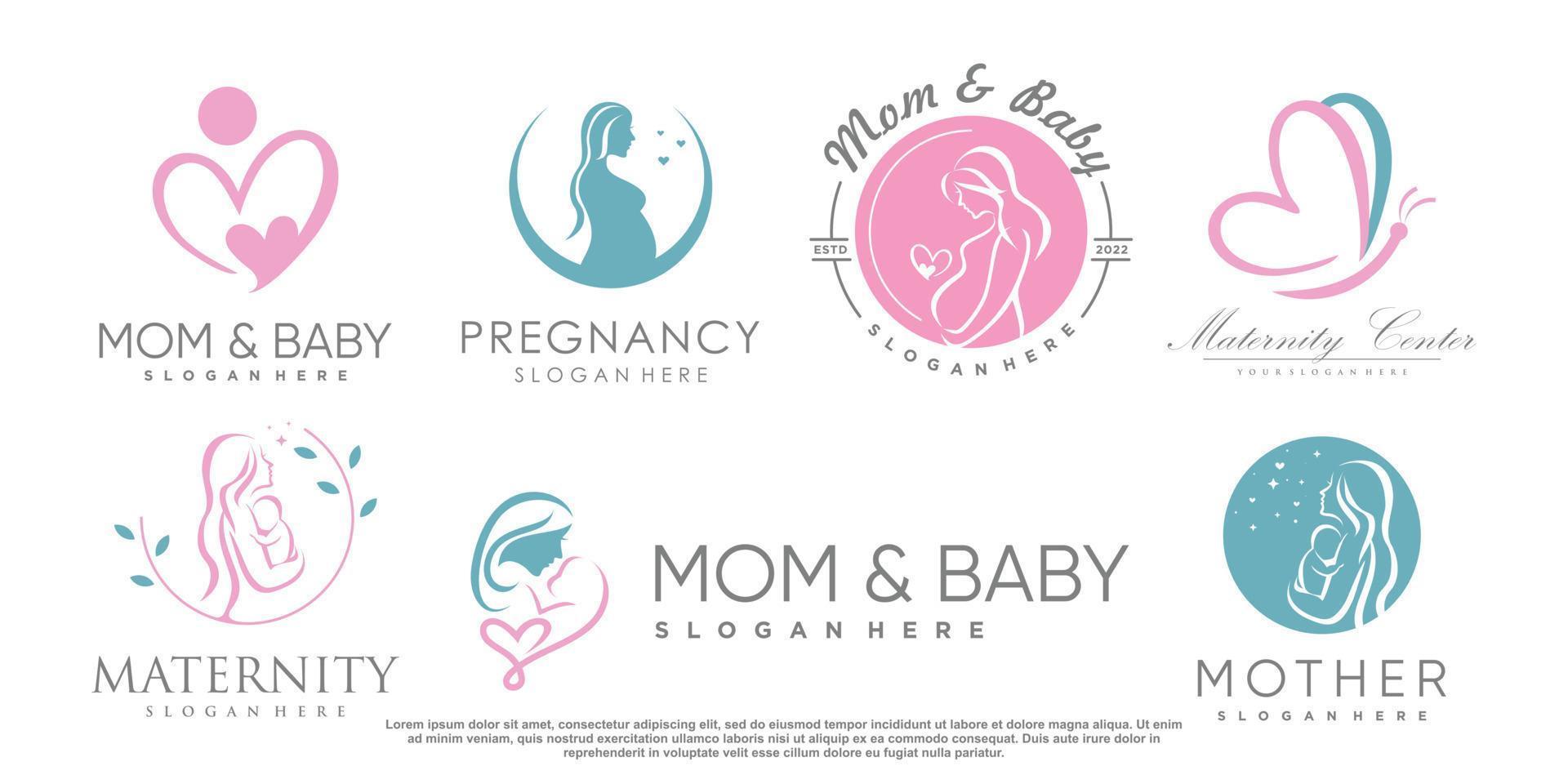 Mom and baby logo design icon vector with unique element concept Premium Vector