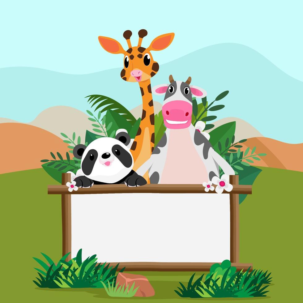 lindos animales en el zoológico, pancartas y pancartas en el diseño de zoológicos para pancarta, diseño, informe anual, web, volante, folleto, anuncio. vector