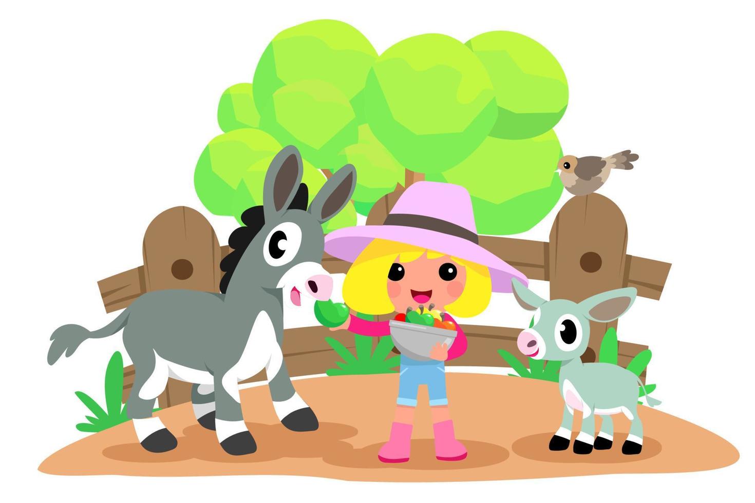 Cute animals in ranch, Farm and agriculture. illustrations of village life and objects Design for banner, layout, annual report, web, flyer, brochure, ad. vector