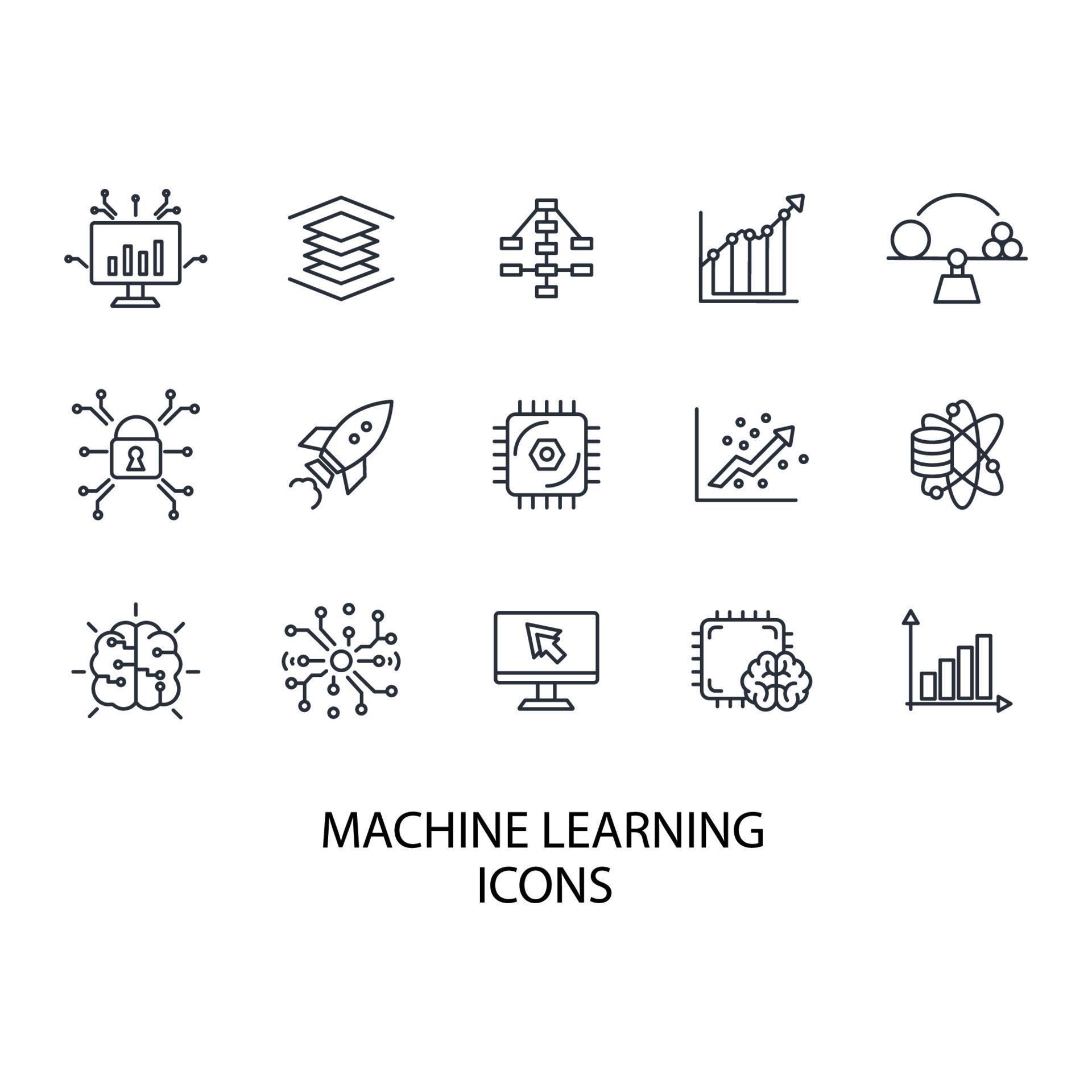 machine learning icons set . machine learning pack symbol vector ...