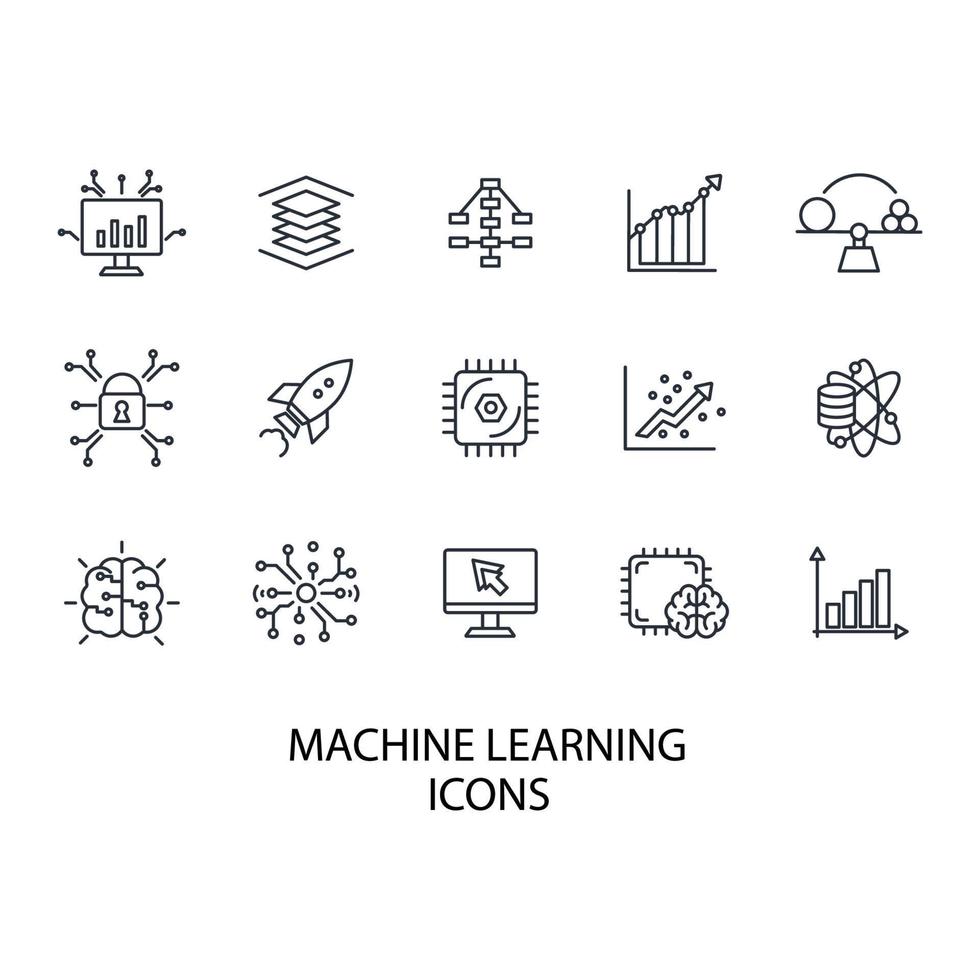 conjunto de iconos de aprendizaje automático. elementos de vector de símbolo de paquete de aprendizaje automático para web de infografía