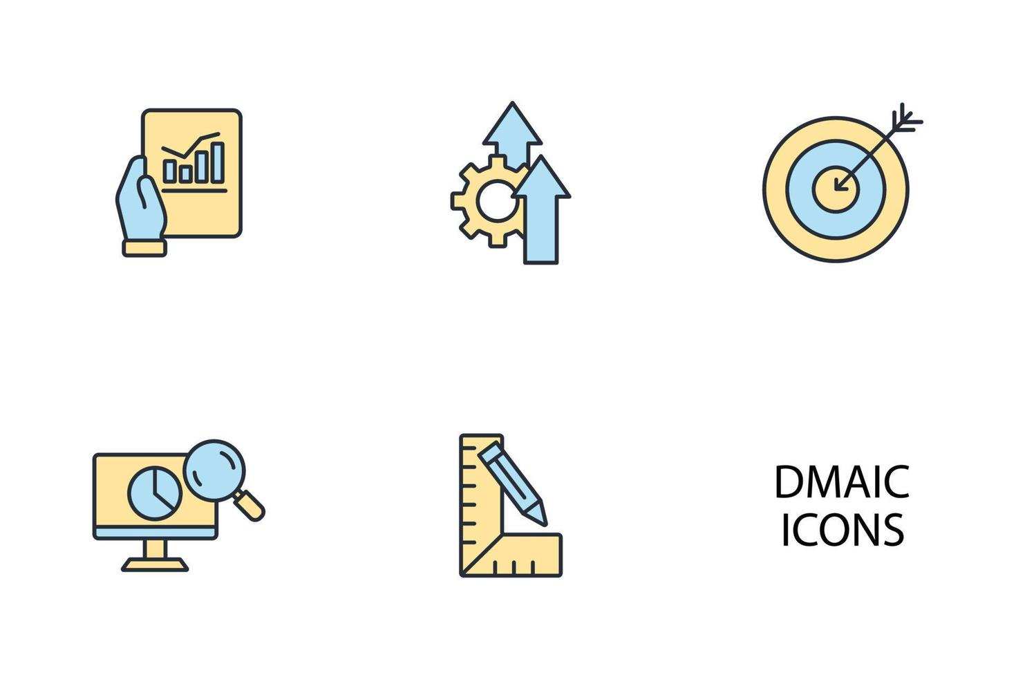 DMAIC is an acronym for Define, Measure, Analyze, Improve and Control icons set . DMAIC is an acronym for Define, Measure, Analyze, Improve and Control pack symbol vector elements for infographic web