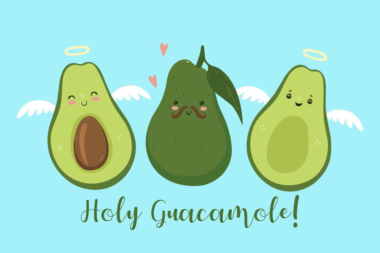 Postcard with avocado. Holy Guacamole Vector graphics