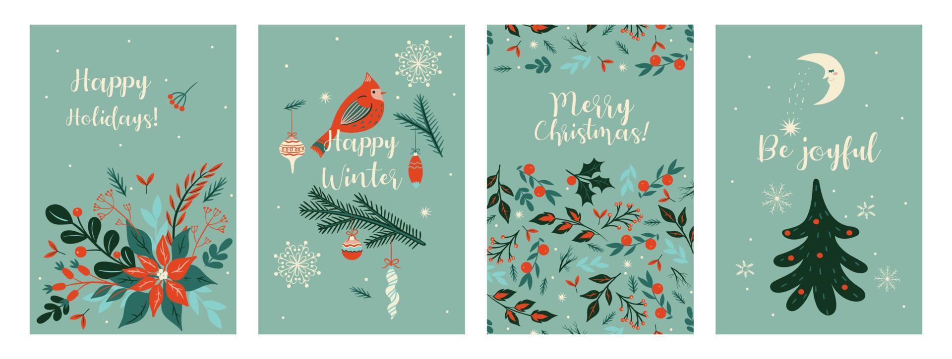 A set of Christmas cards in a single color scheme. Vector graphics.