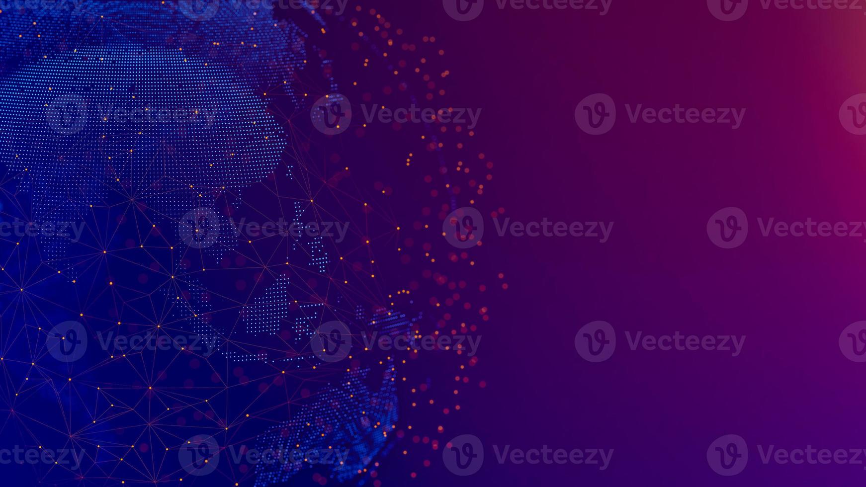 Dotted earth with a digital communication line. Global network connection around the globe. photo