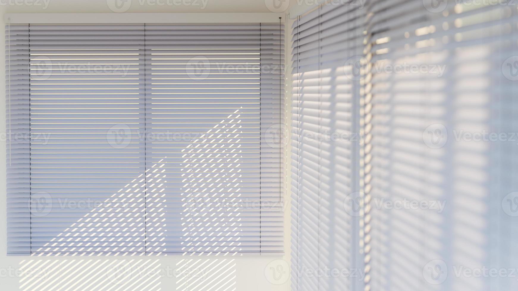 White Venetian blinds with sunlight and shadow. Window blinds. 3d rendering. photo