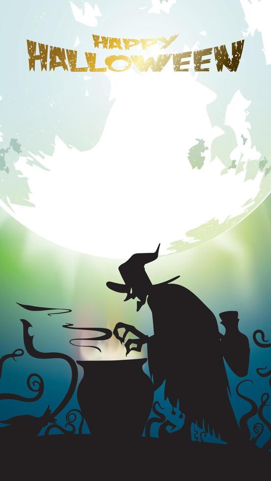 Spooky night background with full moon silhouettes. Halloween banner with copy space for greetings,for text promo or invitation to a party. Vector illustration