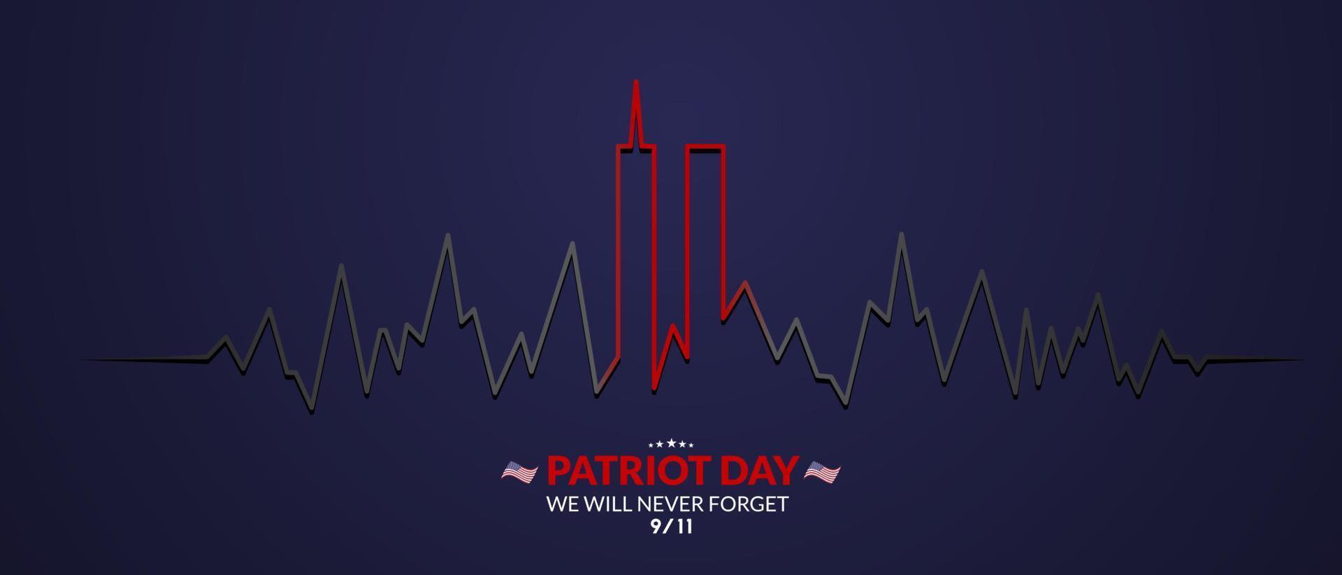 9 11 memorial day September 11. Patriot day World Trade Center. We will never forget, the terrorist attacks of september 11. Twin towers representing the number eleven.World Trade Center heart rate vector