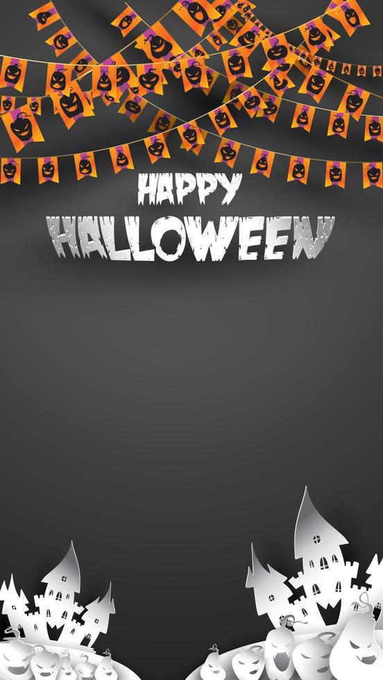 fondo de halloween con calabaza, casa embrujada en estilo de tallado de papel. fiesta de plantilla de pancarta, afiche, volante o invitación. ilustración vectorial vector