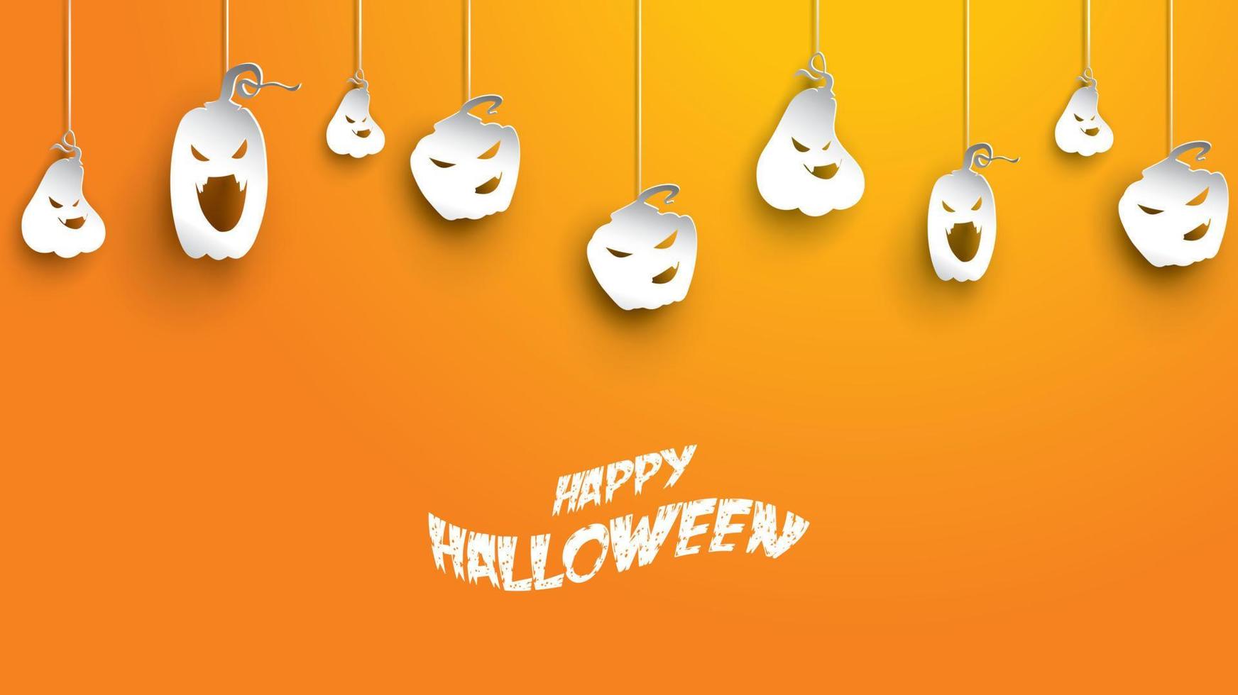 Halloween background with pumpkin in paper art carving style. banner, poster, Flyer or invitation template party. Vector illustration.