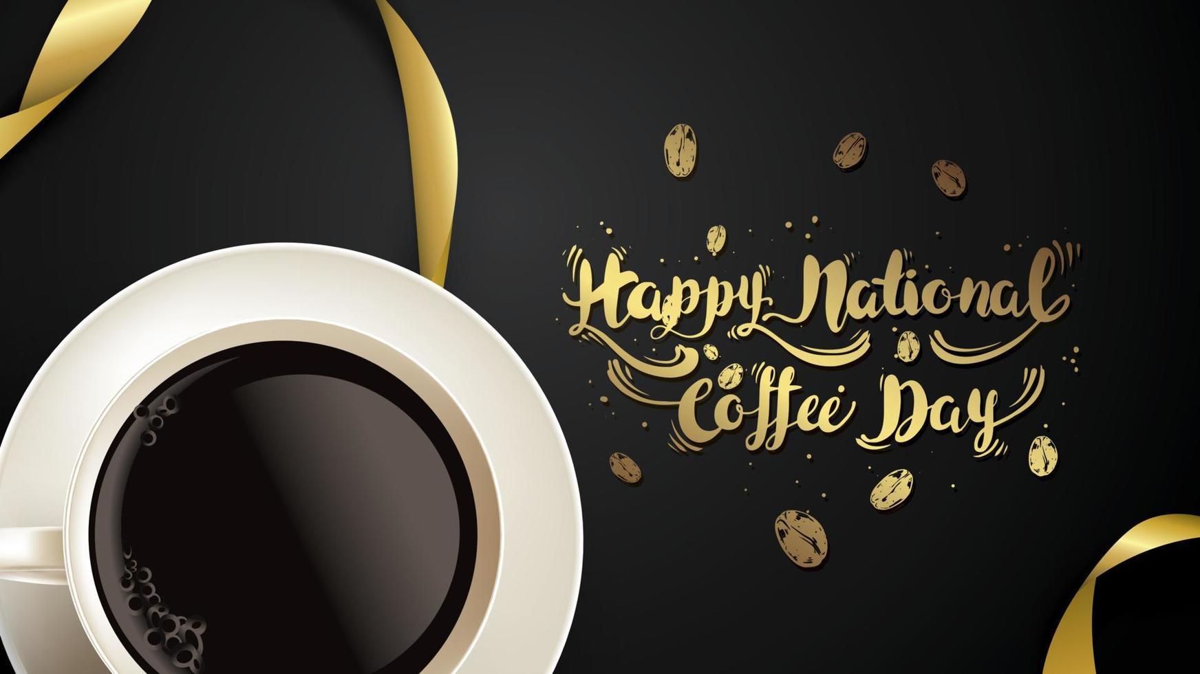 ilustración vectorial del feliz día internacional o nacional del café con letras a mano. adecuado para tarjetas de felicitación, afiches y pancartas. fondo móvil vector