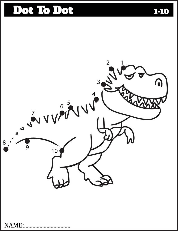 divertido dinosaurio de dibujos animados. juego de punto a punto para niños, hoja de cálculo de números. vector