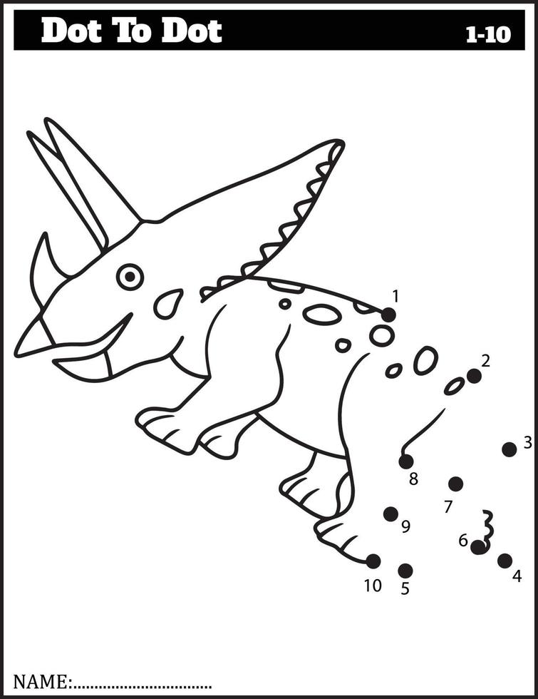 Funny cartoon dinosaur. Dot to dot game for kids, Numbers Worksheet. vector