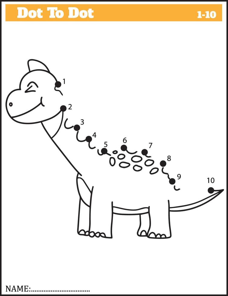 Funny cartoon dinosaur. Dot to dot game for kids, Numbers Worksheet. vector