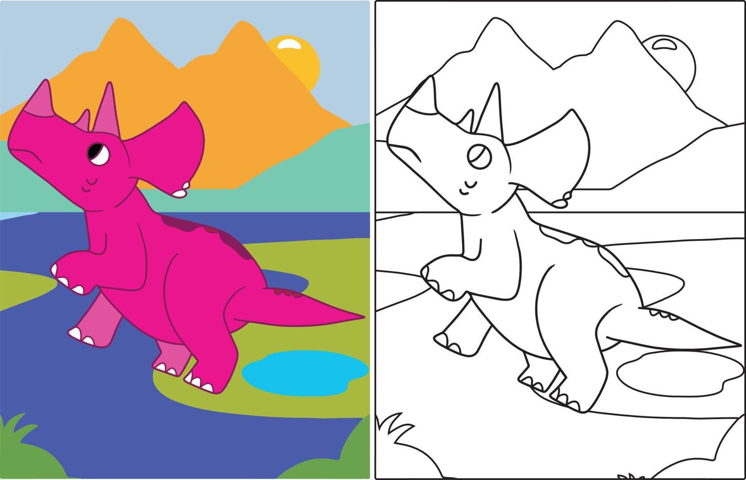 Dinosaur Coloring page book for kids. vector