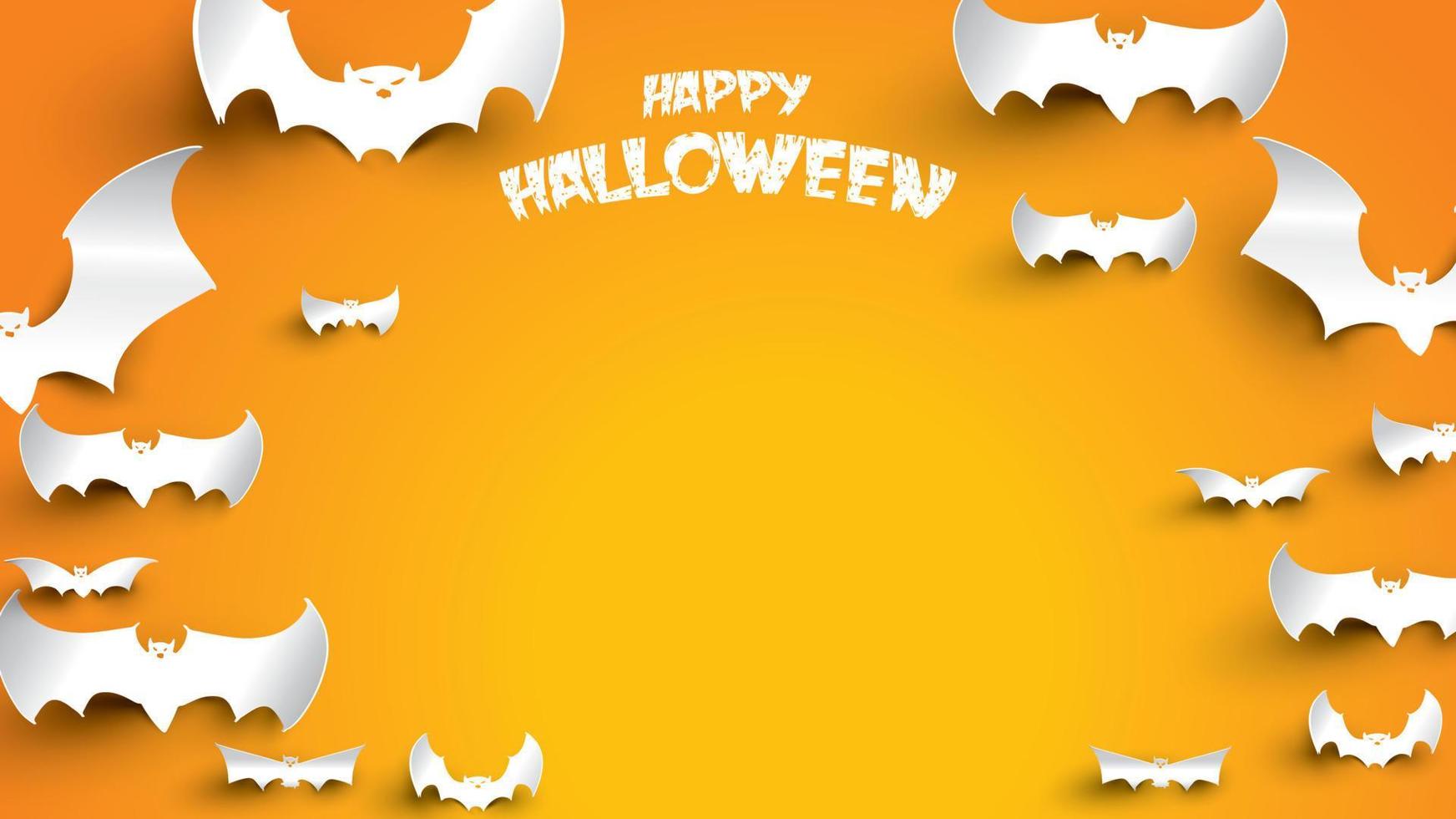 Halloween background with bat in paper art carving style. banner, poster, Flyer or invitation template party. Vector illustration.