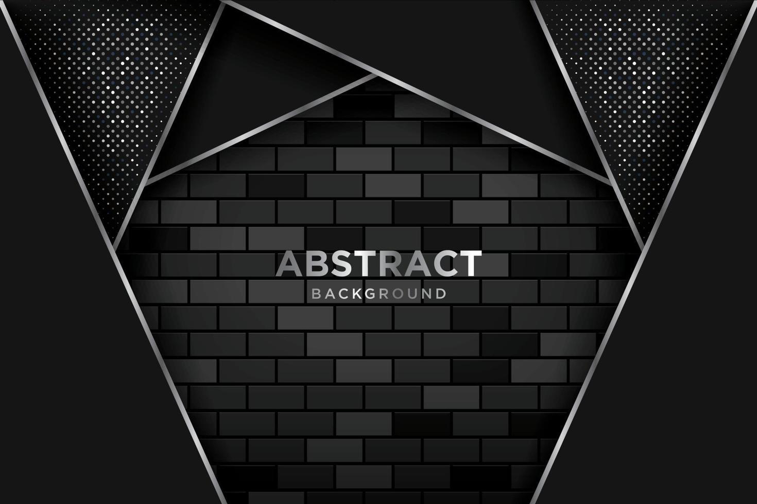 Layers of abstract 3D background overlapping silver glitter with realistic dark brick wall. vector
